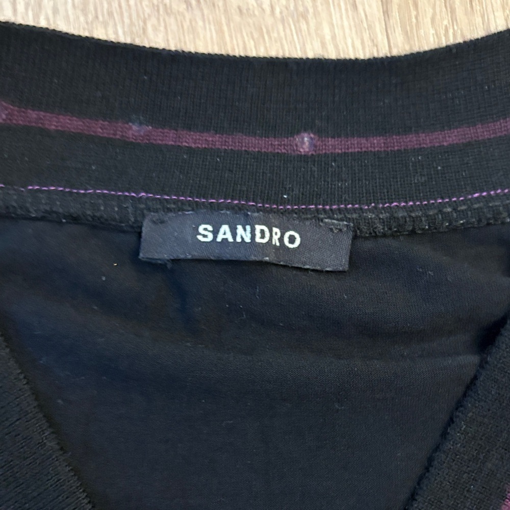 Sandro Black Long Sleeve V-Neck Top - Picture 2 of 3